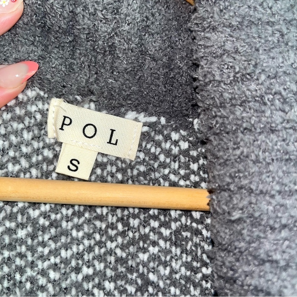 POL Oversized Chunky Knit Striped Cardigan Sweater Gray White S - Picture 6 of 6